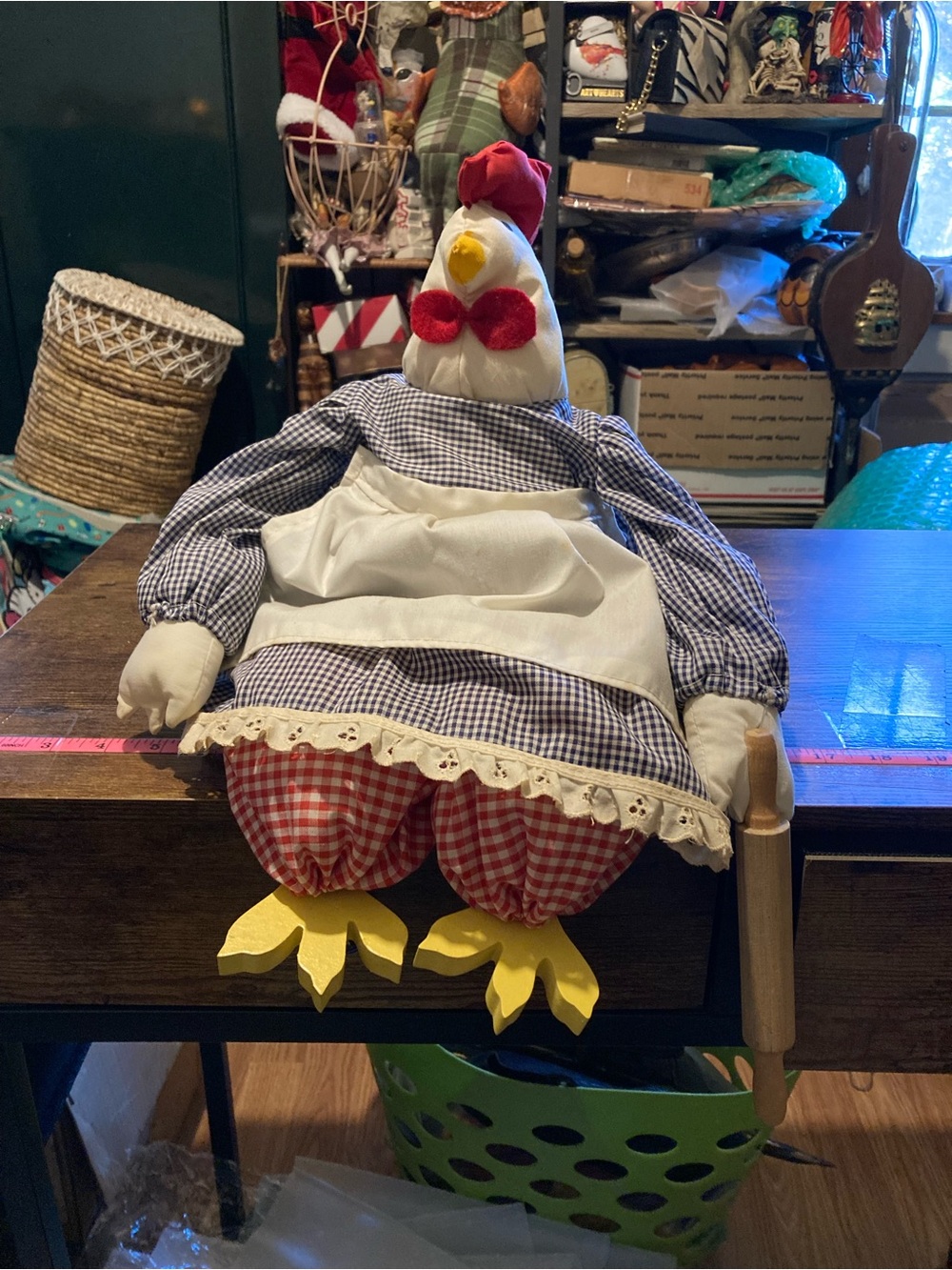 Vintage handmade fabric shelf sitter chicken
